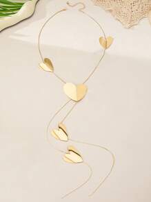1 pieza/set de elegante y encantador juego de joyas dorado con forma de corazón que incluye aretes, pulsera y collar. Collar con llamativa cadena dorada en forma de Y y borlas, adecuado para mujeres en fiestas, eventos, uso diario y como regalo para ocasiones festivas