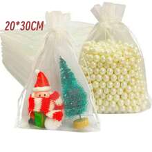10/50/100pcs Ivory Gift Bags, Ivory Organza Candy Bags For Tableware, Various Holiday Party Packaging Supplies, Holiday Home Supplies, Holiday Wedding Party Gift Packaging Supplies