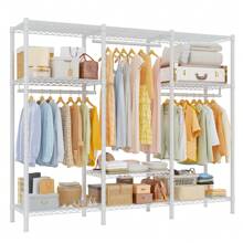 REIBII 795LBS Clothes Rack, Heavy Duty Clothing Racks For Hanging Clothes, Adjustable Wardrobe Closet, Portable Garment RackFree Standing Closet,Spring,Minimalist,Home Decor,Room Decor - White - View 4