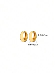 1对小巧厚圆顶耳环，女士18K镀金极简圆形耳环，婚礼首饰 - 金黃色 - 查看 9