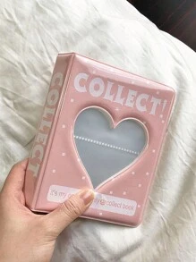1 Piece Of 64 Pocket Mini Photo Album Cartoon Photo Album, Suitable For Kpop Card Collection, Heart-Shaped Incision Display, Plastic Material, Rectangular Card Storage Book