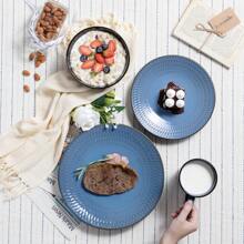 vancasso 16 Piece Dinnerware Blue Ceramic Tableware Set Including Plates, Desserts, Bowls, Mugs, Bas-Relief, Service For  4 People - Blue - View 4