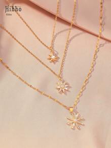 Hihho 3 pièces Collier de breloque cubique étoile filante plaqué or en acier inoxydable avec blanc, design art unique à la mode et décontracté, convient pour les femmes et les couples, style de rue, tenue quotidienne et cadeau de fête, décoration de vacances