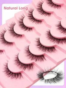 Rikuaild 7 Pairs Cat Eye Lashes Thick Winged Clear Band Faux Mink Eyelashes Natural Look Fluffy Soft Cross Wispy Full Strip Lashes End Eye Elongated Lash Extension Makeup - Natural Lashes - View 5