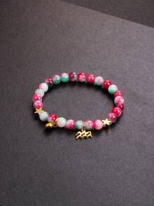 1Piece 12 Zodiac Signs Elegant Natural Gemstone Bracelet 6mm Opal Rose Quartz Watermelon Tourmaline Peach Blossom Stone Blue Apatite Red Aventurine Carnelian Rhodonite Bloodstone Rutilated Quartz Beads Girlfriend Bangles With Gold Color Stainless Steel 12 Zodiac Medallion And Vibrant Cubic Zirconia Jewelry Unique Birthday 12 Zodiac Gift For Women