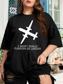 Sky King Oversize Women T-Shirt For Women Plus Size Airplane Beebo Counterculture Hijack Richard Russell - 黑色 - 查看 1
