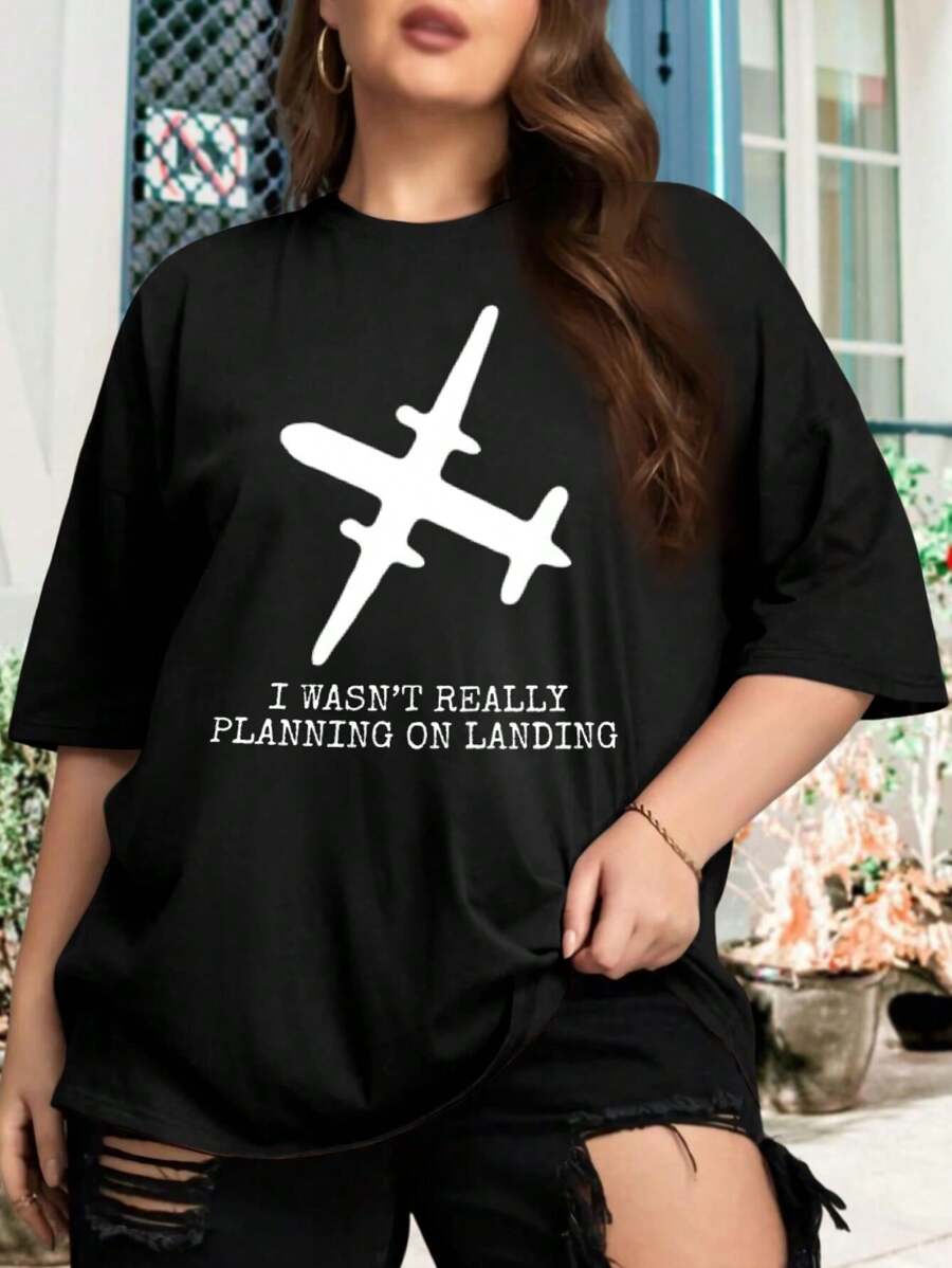Sky King Oversize Women T-Shirt For Women Plus Size Airplane Beebo Counterculture Hijack Richard Russell - 黑色 - 查看 1