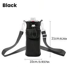 `1PC Nylon Water Bottle Carrier With Adjustable Shoulder Strap, Insulated Outdoor Hiking Camping Travel Accessory With Zippered Pocket - Multicolor - View 11
