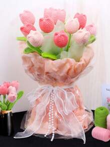 1 Set Crochet Flower Bouquet Craft Kit For Beginners, Handmade Rose Flower Yarn Arts & Crafts, DIY Knitting Materials Pack With Basic Accessories And Instructions, Holiday Gift