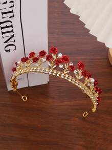 1 套新娘金色新娘配饰 - 红玫瑰花装饰皇冠、项链、耳环、手链（5 件），适合婚礼、典礼、派对 - 金色 - 查看 7