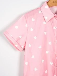 EMODA CREPE BLOUSE WITH HEART AND BUTTON #SHIRT#HEARTSHIRT - Pink - View 4