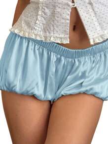 Women Bloomer Shorts, Low Waist Solid Summer Casual Shorts Streetwear for Daily Party - Azul - Ver 2
