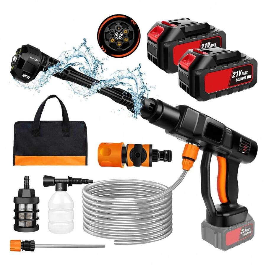 Vandise Cordless Pressure Washer,21V 45 Bar/652 PSI Portable Pressure Washer With 2PCS 3.0Ah Battery,6-In-1 Adjustable Nozzle,5m Hose Pressure Cleaner For Car/Floor/Garden Cleaning & Watering Cordless Pressure Washer,21V 45 Bar/652 PSI Portable Pressure Washer With 2PCS 3.0Ah Battery,6-In-1 Adjustable Nozzle,5m Hose Pressure Cleaner For Car/Floor/Garden Cleaning & WateringCordless Pressure Washer,21V 45 Bar/652 PSI Portable Pressure Washer With 2PCS 3.0Ah Battery,6-In-1 Adjustable Nozzle,5m Hose Pressure Cleaner For Car/Floor/Garden Cleaning & Watering
