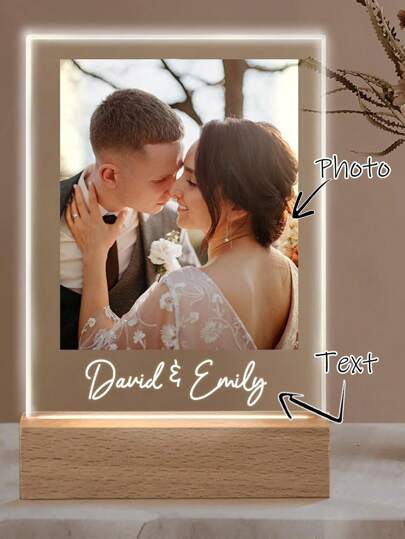 1pc Custom Photo LED Night Light - Personalized Picture Plaque With 3D Wood Base, Acrylic Romantic Gift Of Light Up Sign For Valentine's/Aniversary/Housewarming/Wedding/Birthday/Christmas/Thanksgiving/Halloween (Bedside Decor)