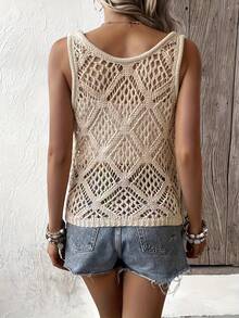 Camiseta de mujer de punto con calado elegante, nueva para primavera/verano