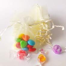 10/50/100pcs Ivory Gift Bags, Ivory Organza Candy Bags For Tableware, Various Holiday Party Packaging Supplies, Holiday Home Supplies, Holiday Wedding Party Gift Packaging Supplies