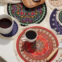 1/2 件波西米亚风格圆形餐垫/杯垫/隔热垫，适用于厨房和餐桌、派对、婚礼、复活节、斋月装饰