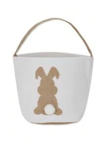 1个圆柱形丝网印刷毛绒兔耳包，复活节假日礼品手提袋，复活节兔子包 - 彩色 - 查看 3