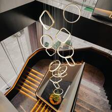 FookChak Modern LED Chandelier 14-Light Chandelier For High Ceiling Dimmable Foyer Chandelier With Remote Control Large Long Chandelier For Staircase Living Room Entryway, 3000-6500k - 金色 - 查看 6