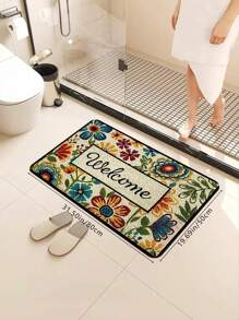 1 pieza Felpudo de entrada creativo con estampado floral de primavera, absorbente de agua, antideslizante y de alta rebote, resistente a la suciedad y lavable a máquina, decorativo para baño, inodoro, cocina y talla grande, alfombra de baño, alfombra de piso, alfombra de exterior, felpudo de puerta, decoración de otoño, accesorios de baño, decoración de entrada escolar - Multicolor - Ver 4