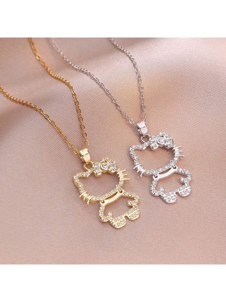 Sanrio 1件Hello Kitty吊坠项链，不锈钢材质，可爱时尚镂空锁骨链，无涂层，百搭锁骨链，送给亲朋好友的绝佳礼物