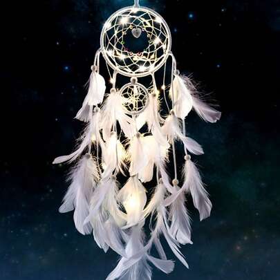 1 chiếc chuông gió Dream Catcher hình trái tim dễ thương, đồ trang trí treo phòng ngủ, phong cách Mori lãng mạn, lông vũ nhân tạo trang trí phòng, trang trí sân vườn, trang trí đám cưới, trang trí nhà cửa