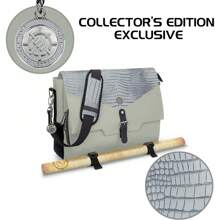 ENHANCE Collector's Edition RPG Player's Essentials Bag - Dragon Hide Exterior Messenger Bag Fits 2-4 Books, Binders, Dice & Accessories, With 17 Inch Laptop Slot, Battlemap Straps (Dragon Silver)