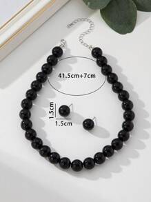 1 Set Luxury Retro Faux Pearl Beaded Earrings And Necklace Jewelry Set For Women, Suitable For Balls And Parties - Black - View 3