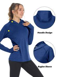 Women's Summer UPF50+ Sun UV Protection Hoodie Shirts Outdoor Long Sleeve Hiking Athletic T-Shirt With Thumb Holes Breathable Lightweight Tee Tops - Navy Blue - View 5