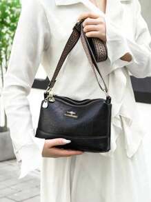 Brand Luxury Women's Crossbody Bag, Soft Leather Handbag, Designer Fashion Women's Shoulder Bag, Crossbody Bag - Black - View 9