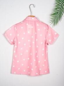 EMODA CREPE BLOUSE WITH HEART AND BUTTON #SHIRT#HEARTSHIRT - Pink - View 3