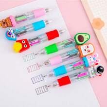 Set de 1/4/20/8/10/24/12 piezas Bolígrafos de 4 colores mini con diseños de dibujos animados lindos y aleatorios, pluma de color de 4 colores, pluma para manualidades, tinta de 4 colores, para estudiantes, oficina, útiles escolares y regalos, con recambio de 0.7mm, esenciales para volver a la escuela