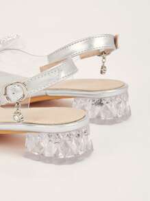 1 para sandałów na koturnie dla małych dzieci i małych dziewczynek z cekinami i kokardką, eleganckie, modne, uniwersalne, nowe buty wizytowe, odpowiednie na wiosnę, lato, jesień - Srebro - Zobacz 4