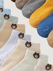 8 Pairs Random Color Kids Socks, Cute Little Bear Neutral Socks For Boys And Girls, Suitable For Outdoor Wear All Seasons