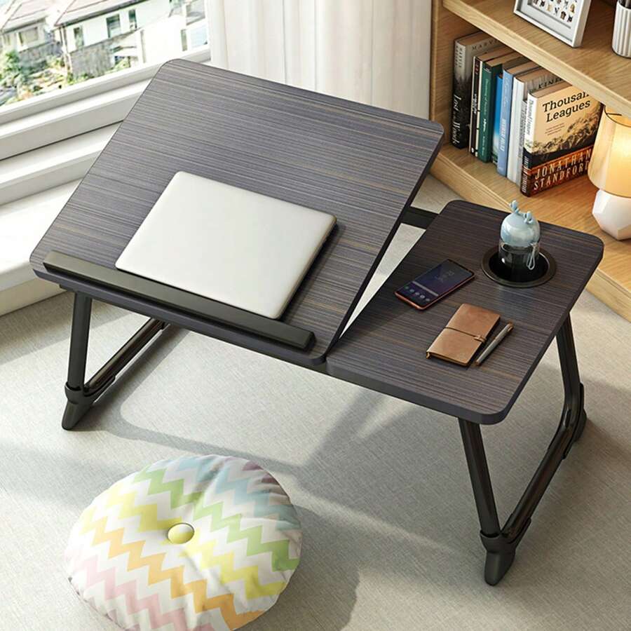 Folding Laptop Desk Bed Table Adjustable Portable Computer Stand W/ Cup Slot - Black - View 1