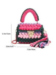 1pc Handwoven Contrast Color Cloth Strap Women Handbag, Colorful Contrast Color Fashionable Casual Tote Bag With Removable Strap & Handle, Spacious Shoulder Bag For Daily Use, Gift For Friends - Multicolor - View 13