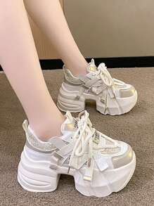 LiangJingJing 2026春秋新款女士水钻厚底运动鞋，时尚ins风休闲跑步鞋