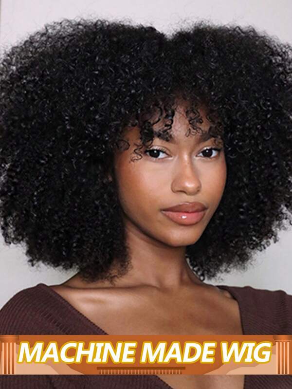 Afro Kinky Curly Bob Perucas Com Franjas Máquina Completa Feita 150% Densidade Perucas Para Mulheres Afro Curly Brasileiro Virgem Cabelo Humano Perucas