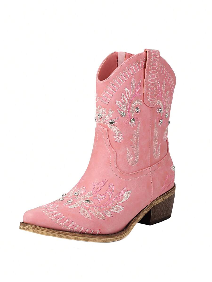 Cowboy Boots For Women,Western Boots Women With Rhinestone Boots Sparkly Boots Fashion Comfortable Ankle Booties For Women - Hồng - Xem 1
