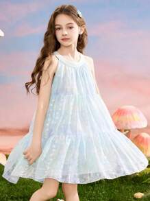 ASK JUNIOR 女童蕾丝无袖公主裙，轻便夏季演出裙，适合年龄较大的女童