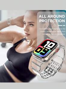 2 In 1 Clear Sport Band With Bumper Case Compatible With Apple Watch Band 40mm 41mm 42mm 38mm 44mm 45mm 46mm 49mm, Women Men Transparent TPU Strap Compatible With IWatch SE Ultra Series 10 9 8 7 6 5 4 3 2 1