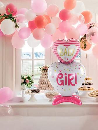 1 st hjärtformad aluminiumfolieballongbåge, dekoration för pojkar och flickor, lämplig för födelsedag, genusavslöjande, babyshowerfester