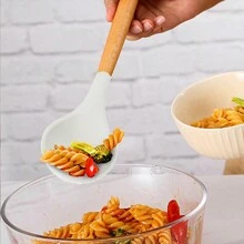 1 Pc Large Silicone Spoon Wooden Handle Wood Handle Mixing Spoons Silicone Mixing Spoon For Cooking Baking Stirring Silicone Spoons Nonstick Heat-Resistant Kitchen Mixing Tools - Multicolor - View 3