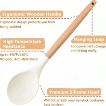 1 Pc Large Silicone Spoon Wooden Handle Wood Handle Mixing Spoons Silicone Mixing Spoon For Cooking Baking Stirring Silicone Spoons Nonstick Heat-Resistant Kitchen Mixing Tools - Multicolor - View 4