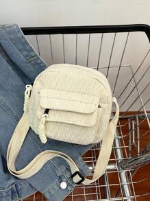 1pc Young Girl Plush Fabric Zipper Closure Casual Sling Bag, Suitable For Everyday Use