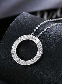 1 pièce Collier rond en cuivre orné de zirconium, de style européen et américain, design créatif et élégant pour femmes