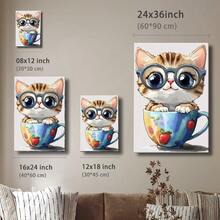 1 Pc, A Cute Happy Smiling Baby Cat Wearing Large Glasses Sits Inside, Original, Canvas, Wall Art, Living Room Wall Decorations, Bedrooms, Bathrooms, Frame Poster Art Prints, Hanging Paintings, Home Decoration, Festivals. Home