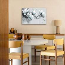 1 Pc, An Abstract Art-Style Drawing Of White And Blue Magnolia Flowers, Original, Canvas, Wall Art, Living Room Wall Decorations, Bedrooms, Bathrooms, Frame Poster Art Prints, Hanging Paintings, Home Decoration, Festivals. Home (2) - 彩色 - 查看 5