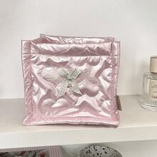 1 Pc Cute Pink Dimensional Bow Or Love Shape Print Storage Basket,Desktop Clutter Storage Basket, Waterproof Cosmetic Storage Basket,For Brushes And Skin Care Products Storage And Organization,Desktop Decor, Makeup Organizer Rack,Plastic Basket,Toy Basket,House Decor,Table Decor,Home Decor Items,Room Decor,Bedroom Decor,Gifts