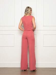 Women's Tailored Set Vest + Pants Casual/Social Fashion - 乾枯玫瑰色 - 查看 3